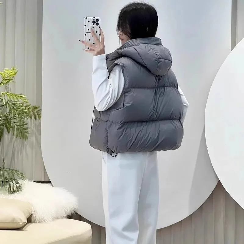 ฤดูหนาวสั้นลงเสื้อกั๊กผู้หญิง Hooded Zipper JACKET Casual แฟชั่น Quilted Cropped Coats Street Outerwears