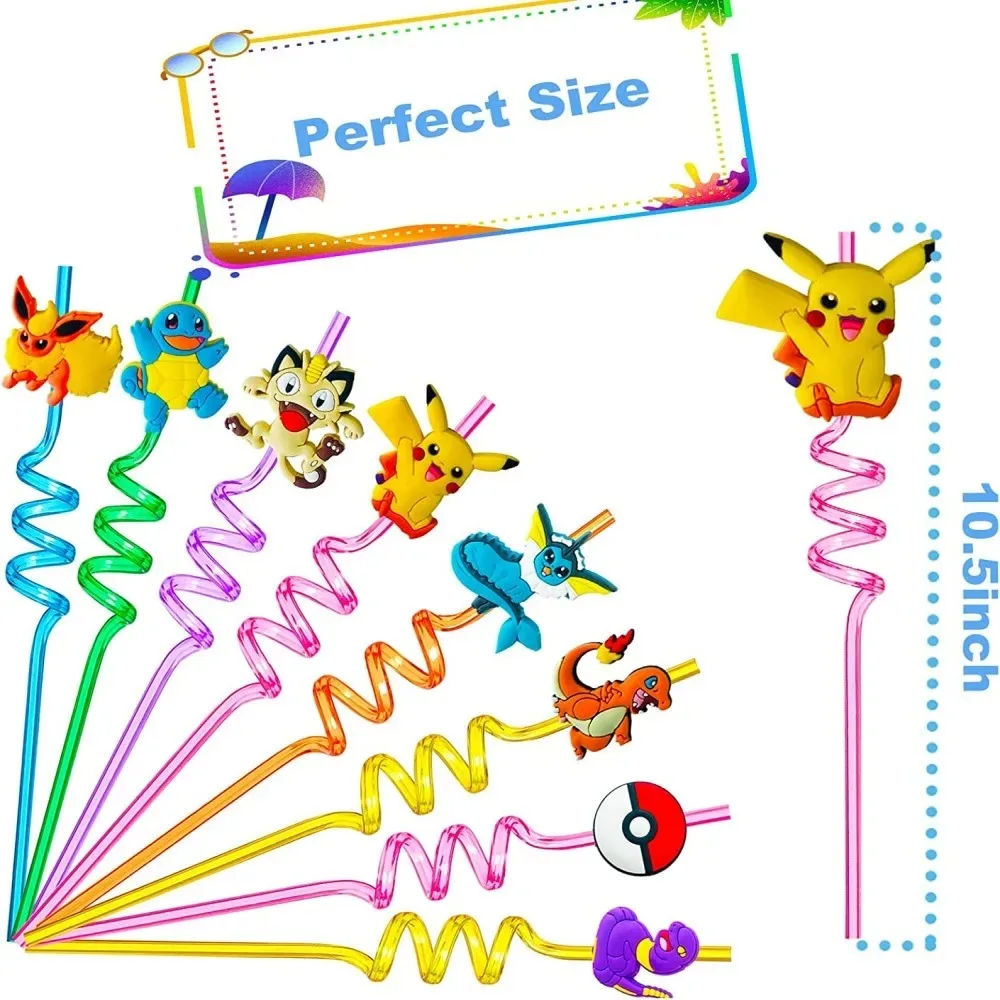 8pcs/Pack Pokemon Drinking Straws Birthday Party Decorations Baby Shower Cartoon Party Supplies Gift Toys Reusable Juice Straws