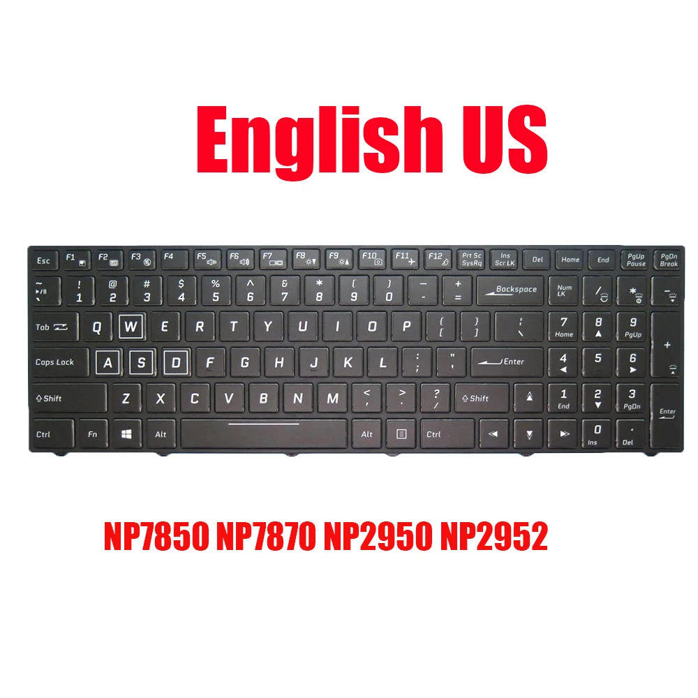 English US Laptop Keyboard For Sager NP7850 NP7870 NP2950 NP2952 N850HP6 N870HP6 P955ET1 P955ET3 Black With Backlit New