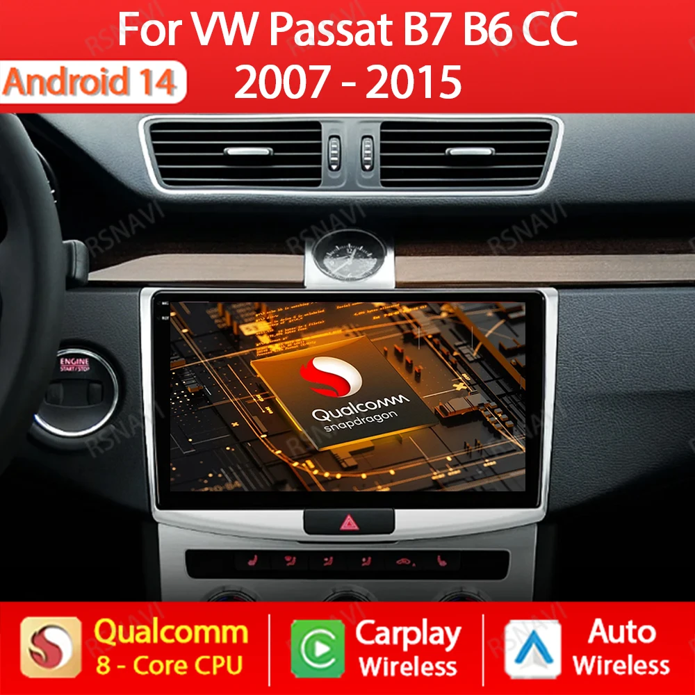 Android 14 Wireless Carplay Auto For VW Volkswagen Passat B6 B7 CC 2010 - 2015 Car Radio Multimedia Video Player Navi GPS 4G DSP