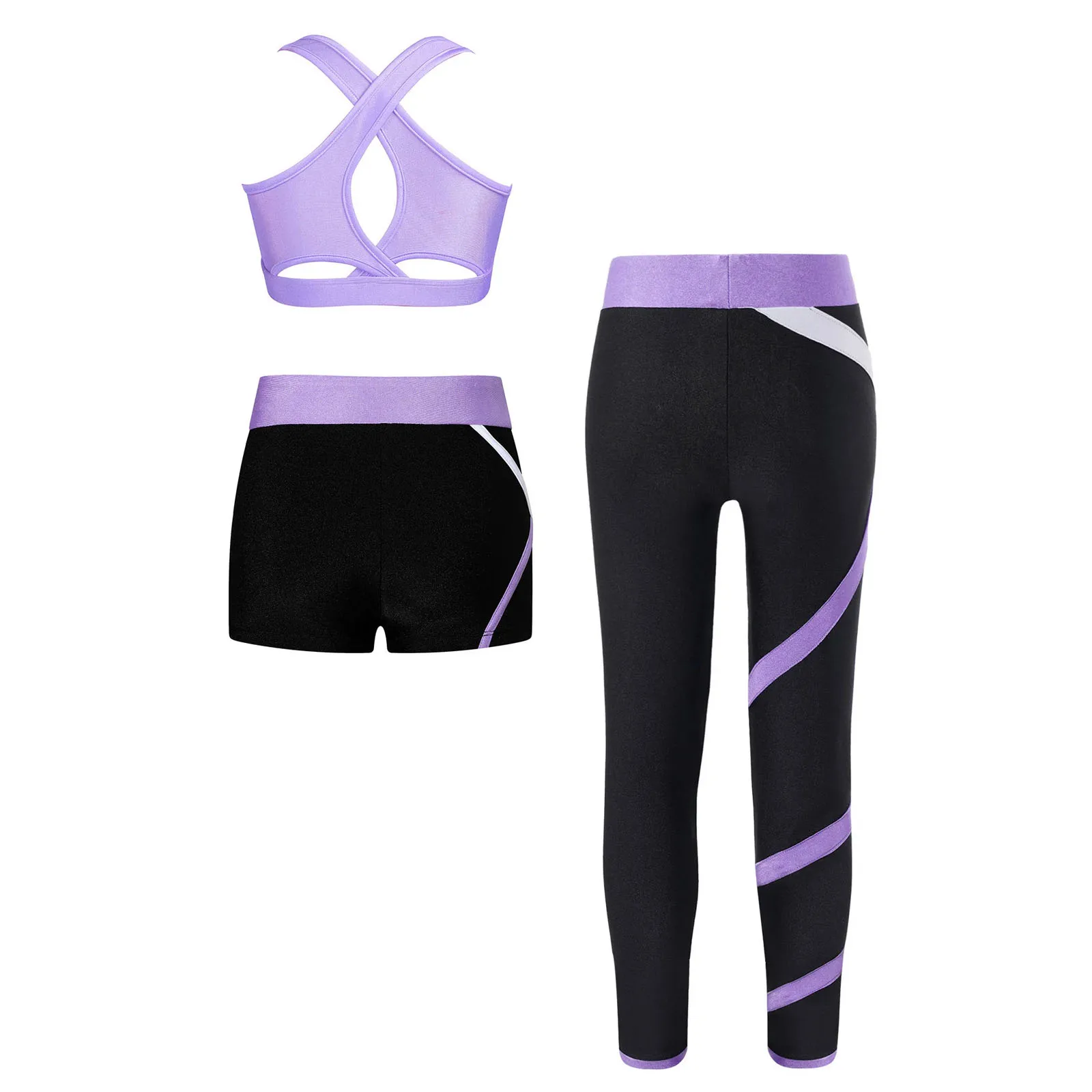 Kids Girls Dance Practice Yoga Set Costume Comfort Sports Bra with Jogging Trousers Set Gymnastics Gym Workout Clothing