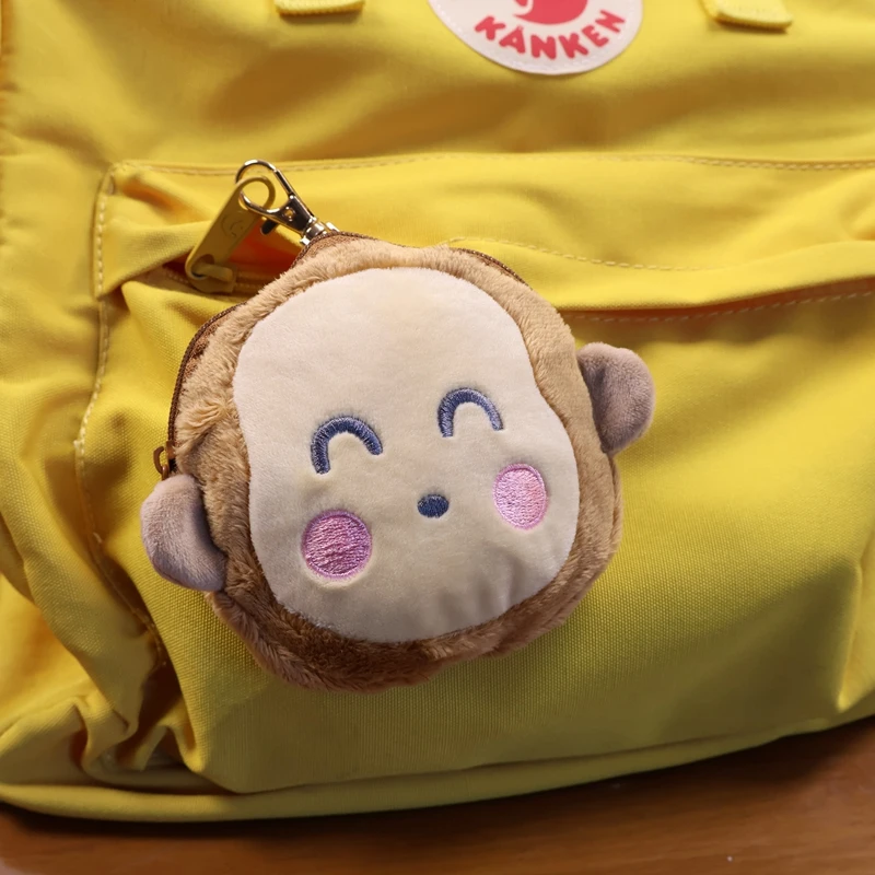 Monkichi القرد القطيفة محفظة نسائية للعملات المعدنية المحفظة أنيمي رئيس Kawaii حقيبة لطيفة المفاتيح جولة عملة الحقيبة