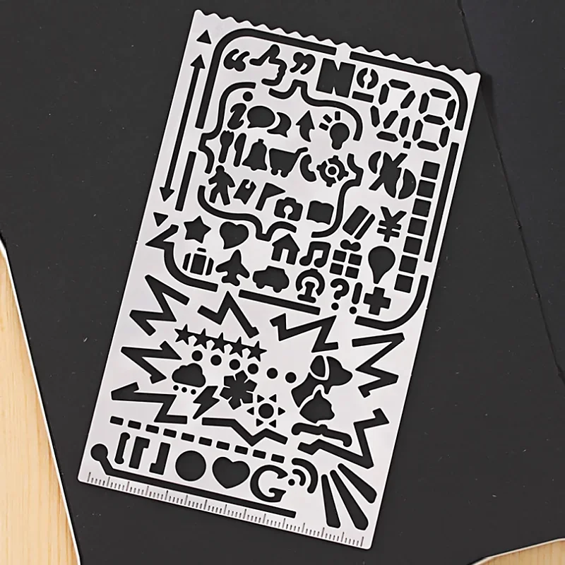 Fromthenon Planner Graffiti Template Ruler Portable Stainless Steel Multi Functional Drafting Tool Journal Scrapbook Accessories