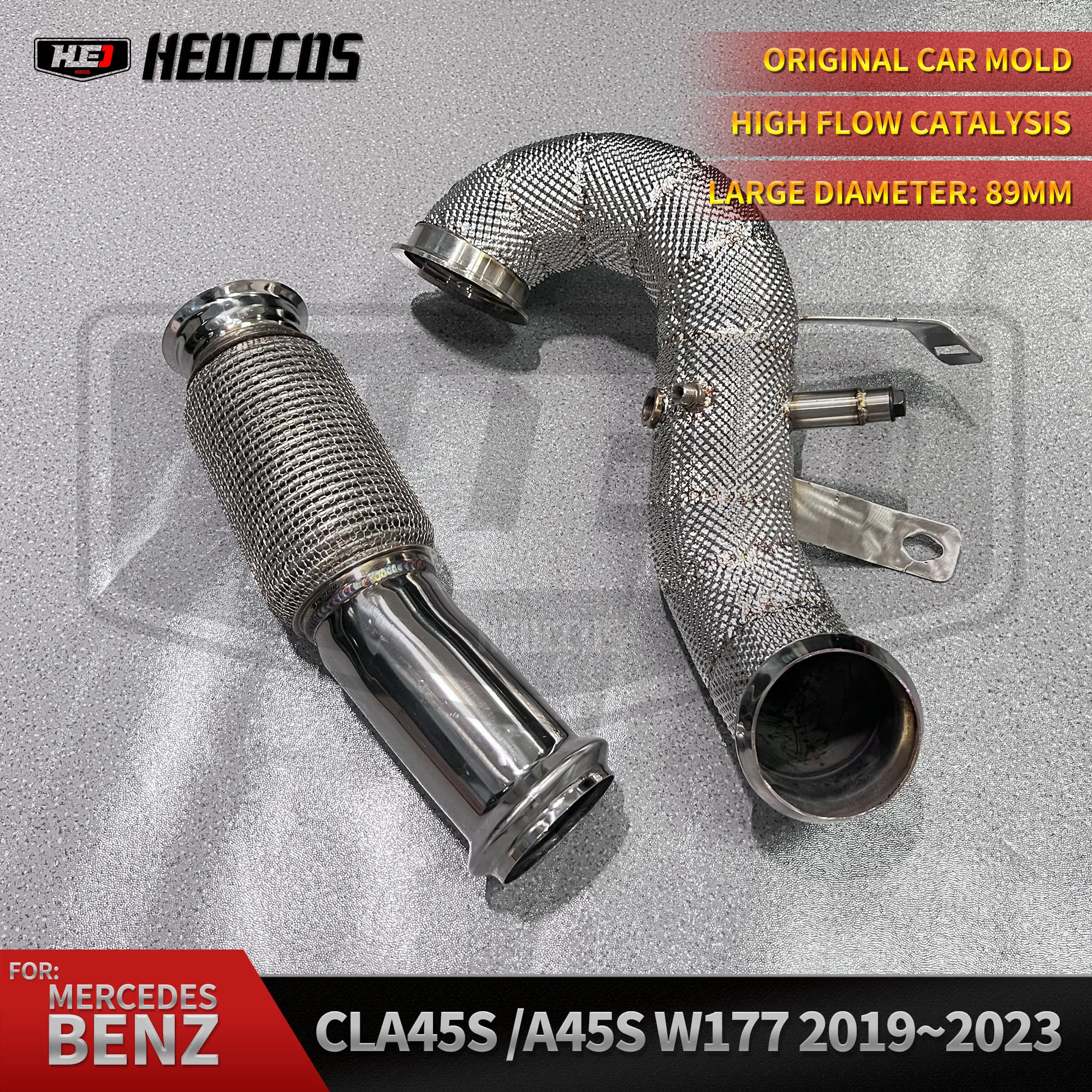 HEO exhaust downpipe for Mercedes-Benz A45 S W177/CLA45 S C118/GLA45 S H247 AMG 2.0T 2019-2023 downpipe straight pipes