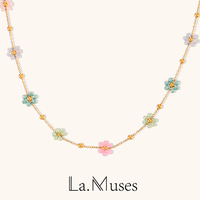 La.  Muses Sweet handmade colorful 7 petals small flowers Necklaces for women one piece premium stainless steel jewelry