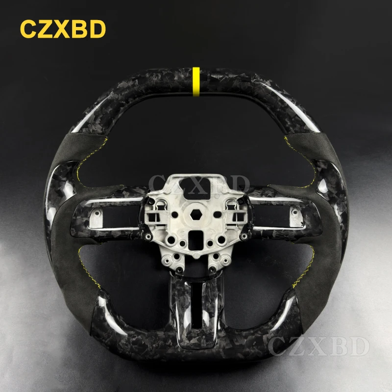 Yellow Marker Flat Shape For Ford Mustang 2015-2017 Glossy Forged Carbon Steering Wheel High Quality Customized