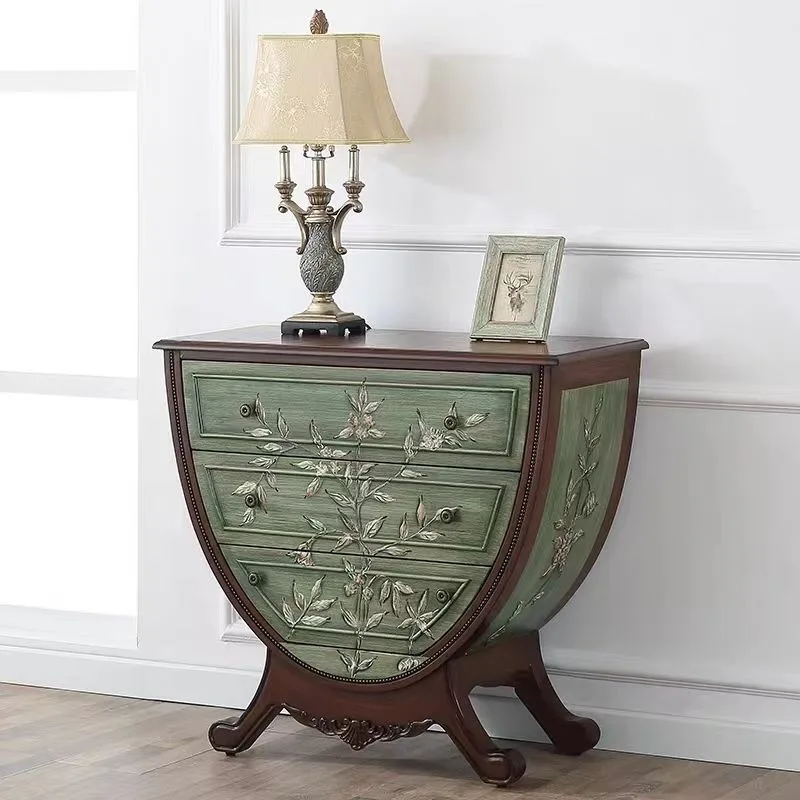 

American Country Foyer Entrance Cabinet Living Room Decorative Three-bucket Cabinet Mediterranean Painted Bedroom