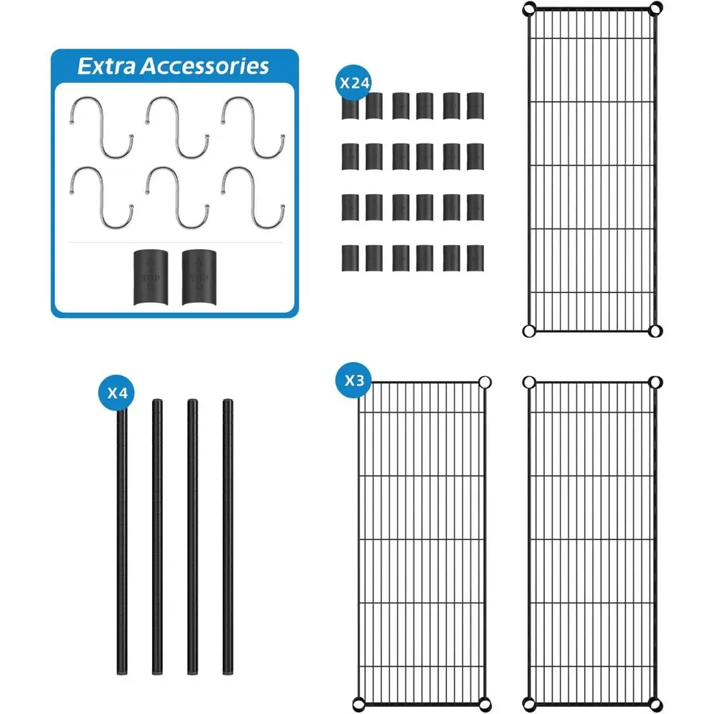 Estante de arame de metal de 3 camadas ajustável para armazenamento doméstico e de escritório - preto, 36L x 14W x 30H
