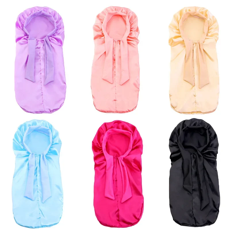 Kids Girls Bonnet Satin Sleeping Hat Long Tail Braid Hair Night Sleep Cap Head Cover Bonnets Shower Cap For Sauna Bathing Bonnet
