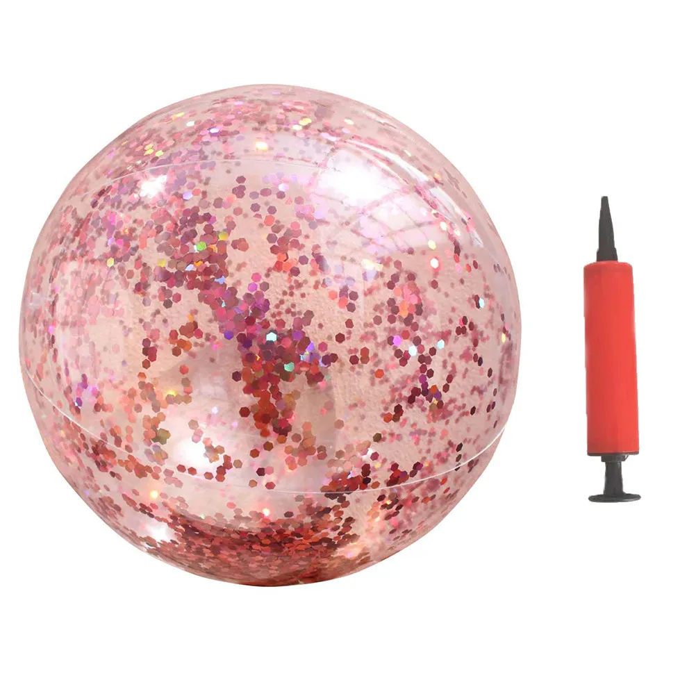 2Pcs Glitter Sequin Inflatable Beach Balls Luxury Gold Rose Gold Colors Fast Inflate Round Transparent PVC Water Play Ball