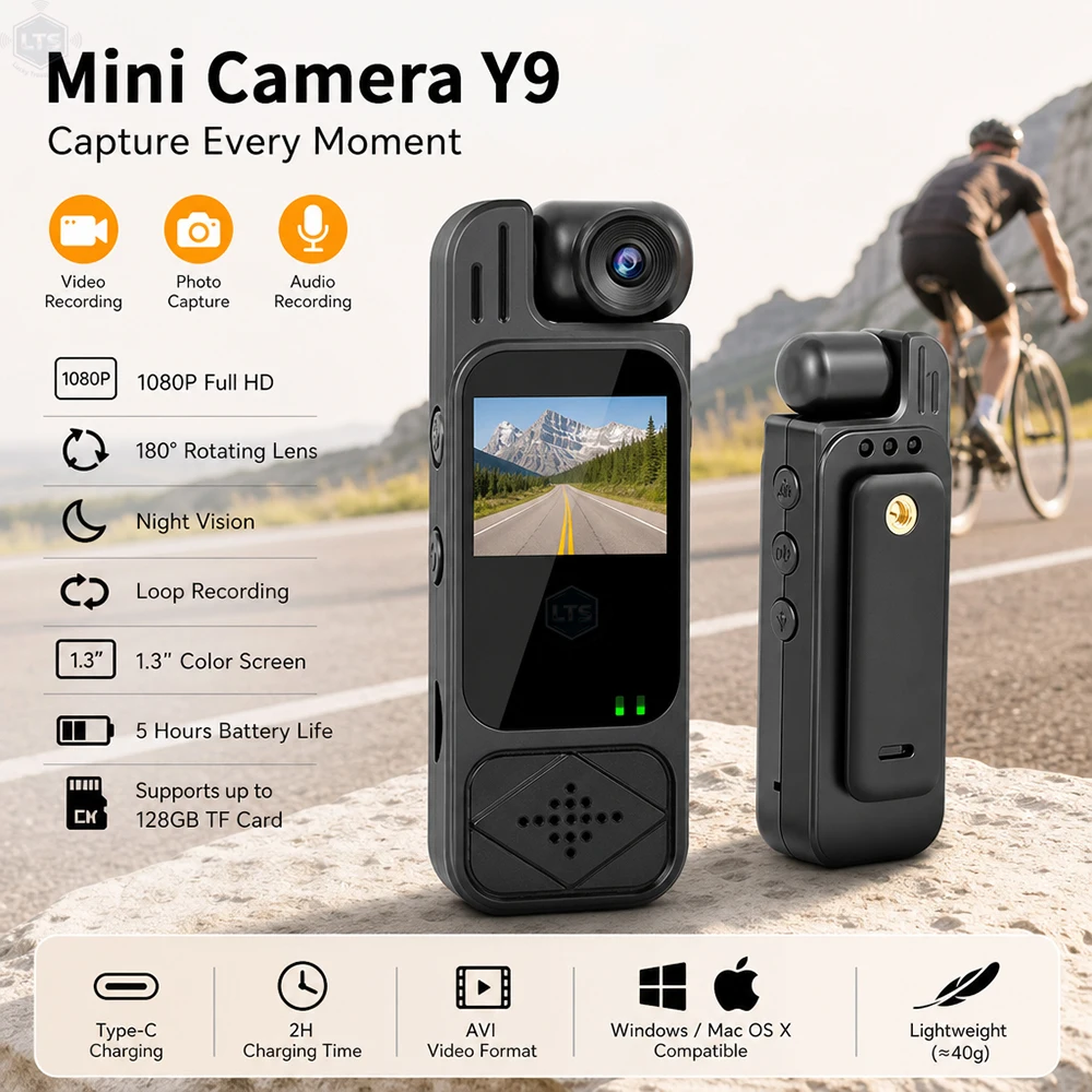 Mini Body Y9 Camera 1080P HD Sports Camera Infrared Night Vision Digital Video Recorder 1.3 Inch Bodycam Police Small Camcorder