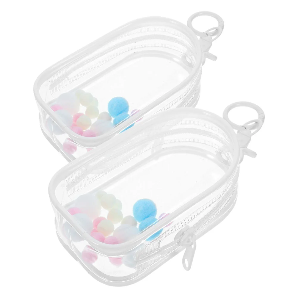 

2 Pcs Car Toy Bag Bathroom Decoration Clear Keychain Display Case Transparent Small Hanging Walk