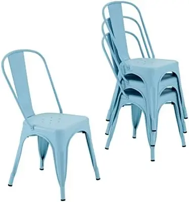 Metal Dining Chair Farmhouse Tolix Style for Kitchen Dining Room Café Restaurant Bistro Patio, 18 Inch, Stackable