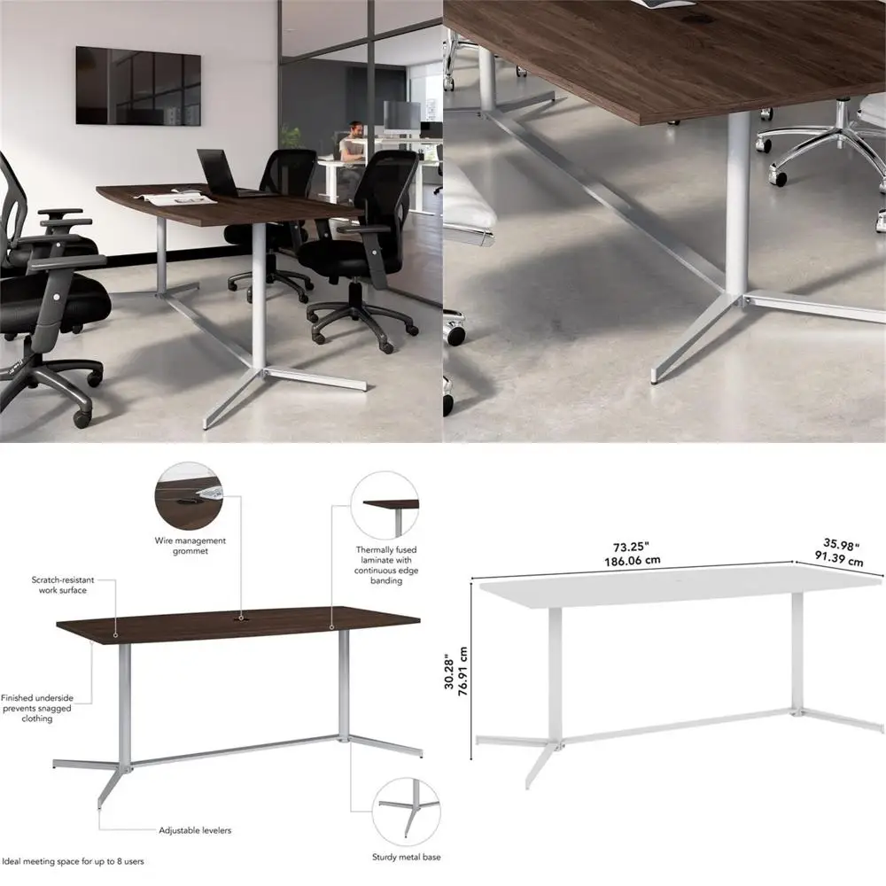 

72 Walnut Corner Conference Table with Black Metal Base