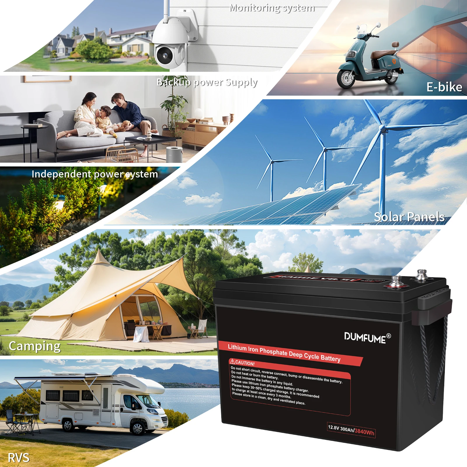 بطارية Dumfume 12 فولت 300 أمبير LiFePO4 مع مخرج 200 أمبير BMS 3840 وات مثالية لتخزين الطاقة الشمسية طاقة احتياطية منزلية RV #5
