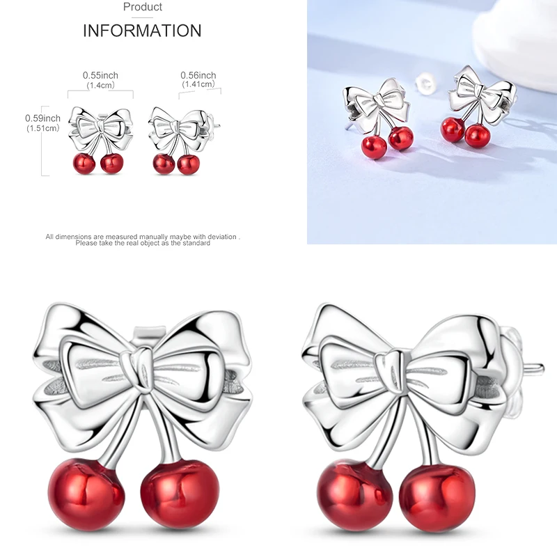 925 Sterling Silber Ohrstecker Kirsche Delfin Avocado Schmetterling Biene Blume Feder Bunter Schmuck Geschenk für Frauen Mädchen – Detail 36