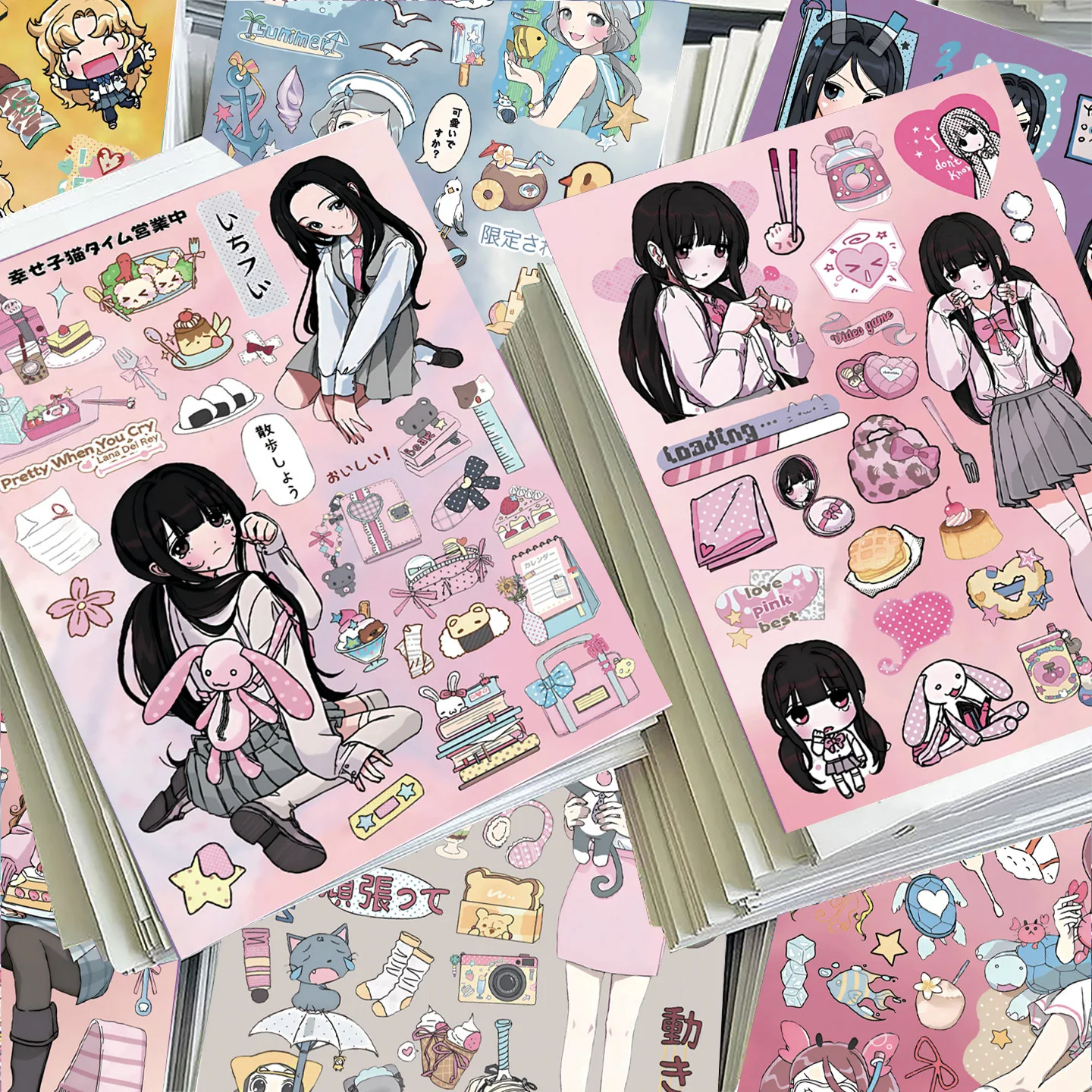 8/16/24 Sheets Cute Anime Girl Graffiti Stickers Sweet Cool Manga Characters DIY Toys for Phone, Bottle, Laptop & Bag Decals