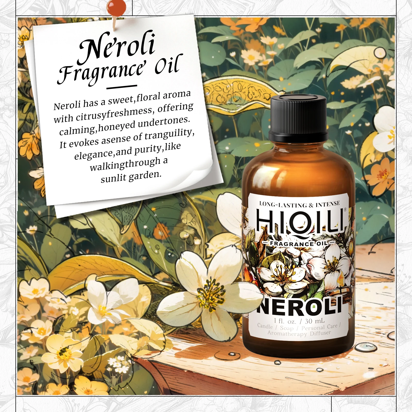 HIQILI – huile parfumée Neroli 30ML, pour bougie, savon, fabrication de parfum, Lotion pour le corps, crème pour les mains, fleur d'oranger, huile essentielle, diffuseur de voiture
