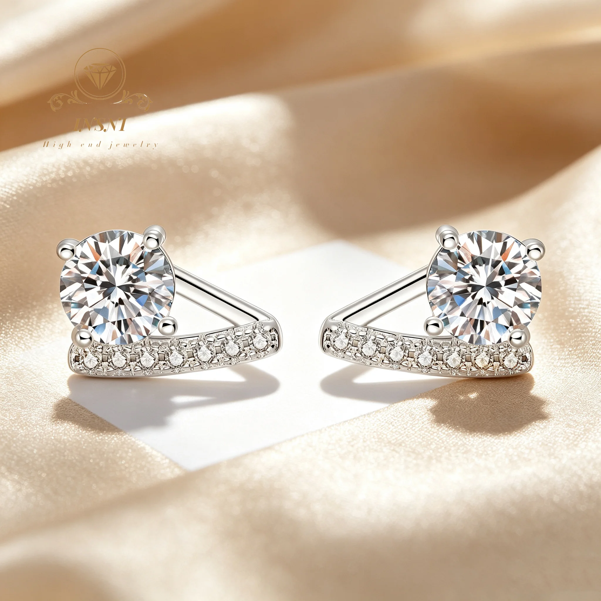 0.5ct Moissanite Geometric Stud Earrings Women's S925 Sterling Silver Diamond Earrings Ear Jewelry Affordable Light Luxury Gift