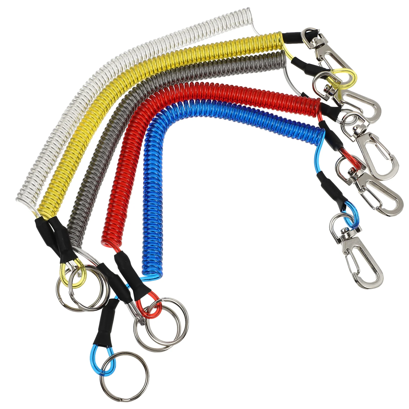 5 Pcs Carabiner for Keys Miss Rope Spring Coil with Fishing Lanyard Six Colors Retractable