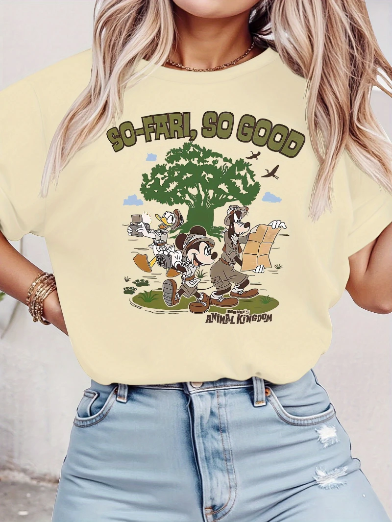 Authentic Authorized Minnie Leopard Print Letter Summer New Women's Soft Round Neck Short Sleeved T-shirt Fashionable Casual Top