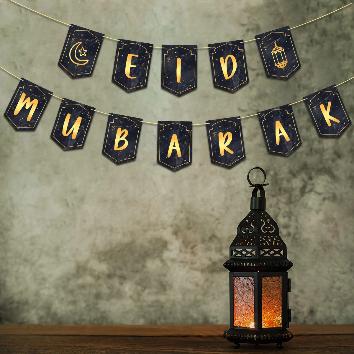 Eid Mubarak spanduk kertas Garland bintang bulan ornamen gantung Muslim Islam untuk rumah dekorasi Ramadan perlengkapan pesta Festival