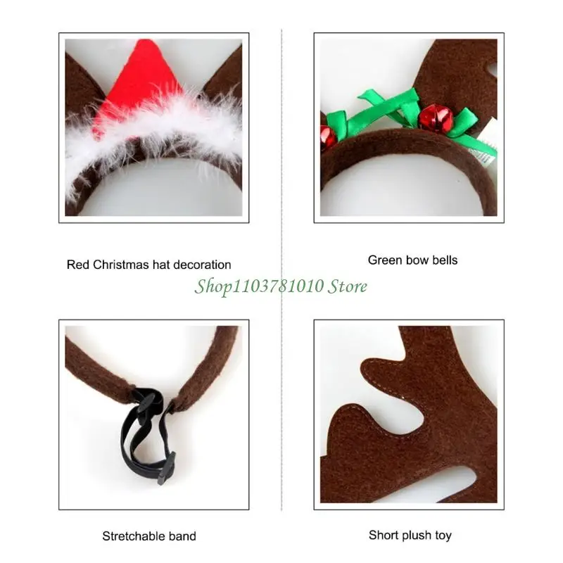U55D Reindeers Themed Pet Headwear Soft Regulable Dog Christmas Decoration For Festives Event Photo Props