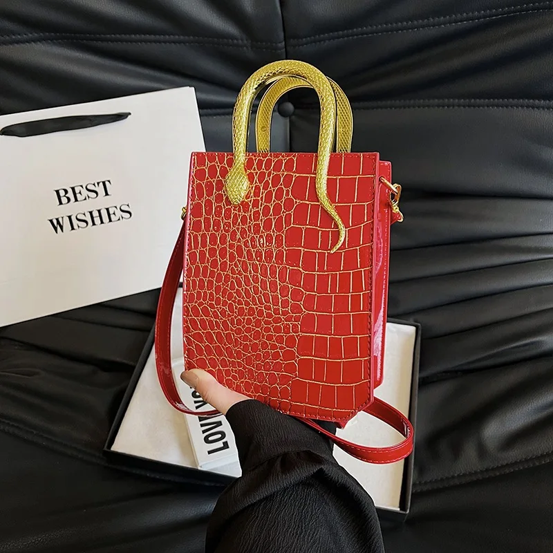 Bolsa feminina, padrão de pedra elegante, superfície brilhante retrô personalizada, sacola crossbody portátil