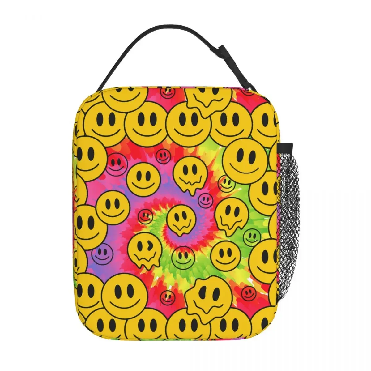 Crazy Tie Dye Melt Smile Faces Thermal Insulated Lunch Bag Work Trippy Portable Bento Box Thermal Cooler Lunch Box