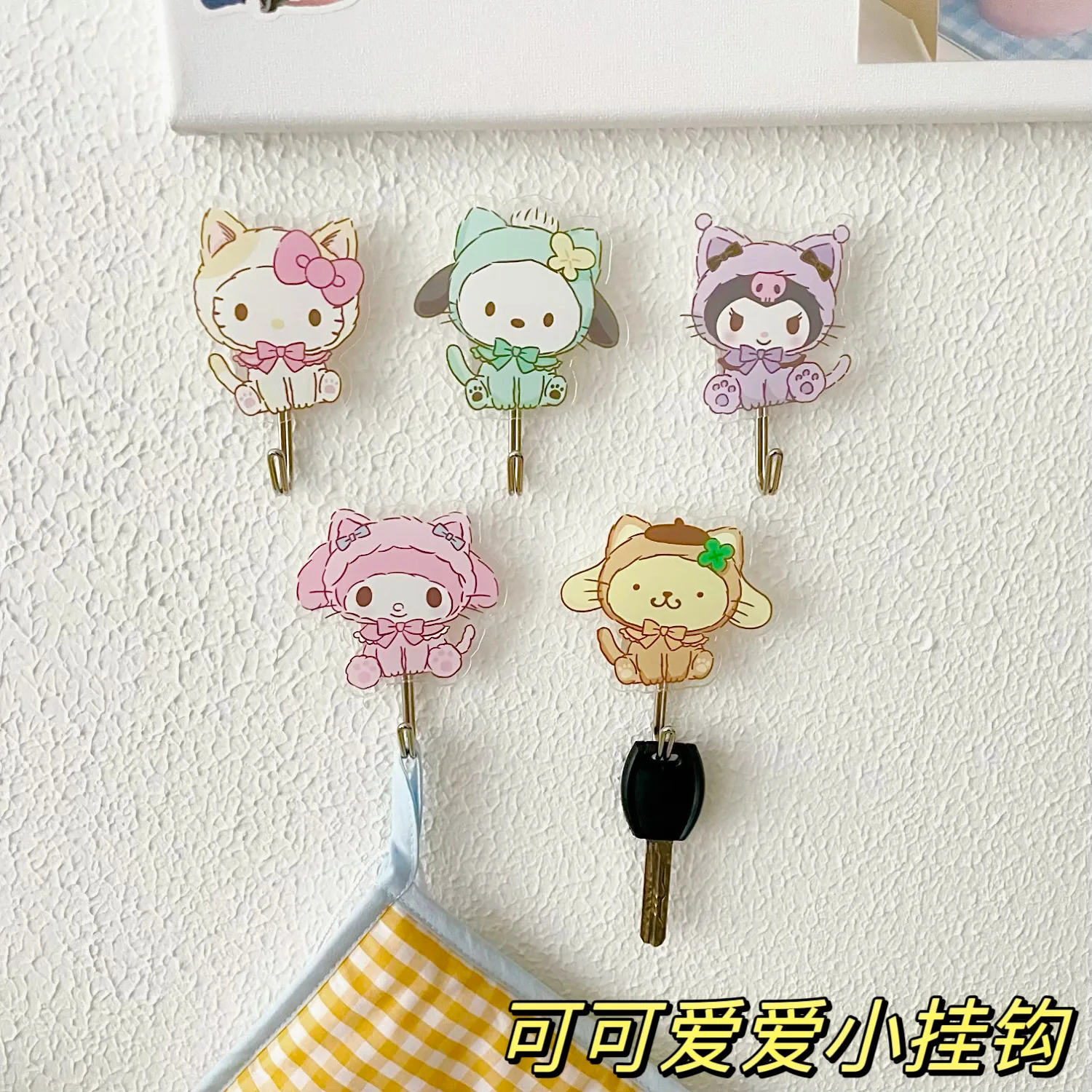 Sanrio Kuromi Acrylic Hook Hello Kitty Cartoon Bathroom Towel Hook Cute Traceless Punch-free Portable Hook Door Decoration