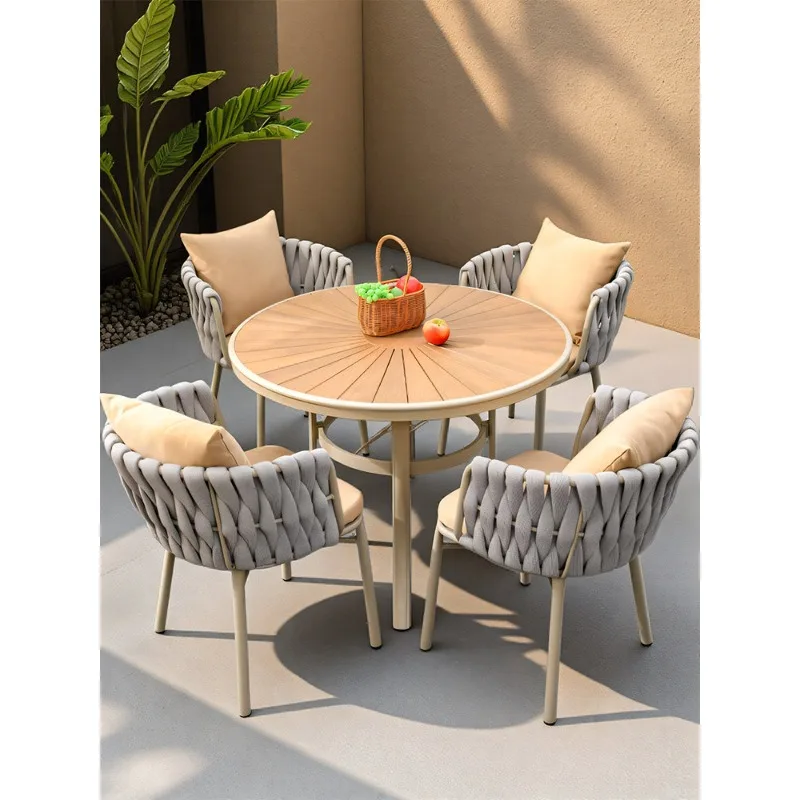 Nordic outdoor table and chair five-piece combination light luxury one table two chairs villa yard Internet celebrity courtyard