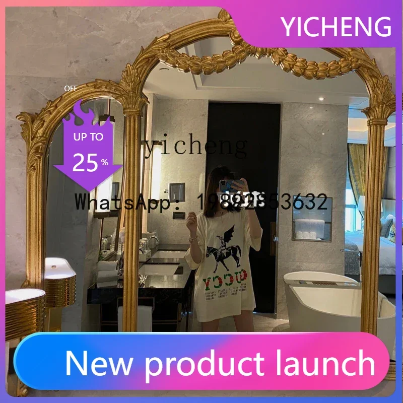 

X4 European retro carved tri-fold mirror dresser desktop makeup mirror wall hanging retro makeup mirror