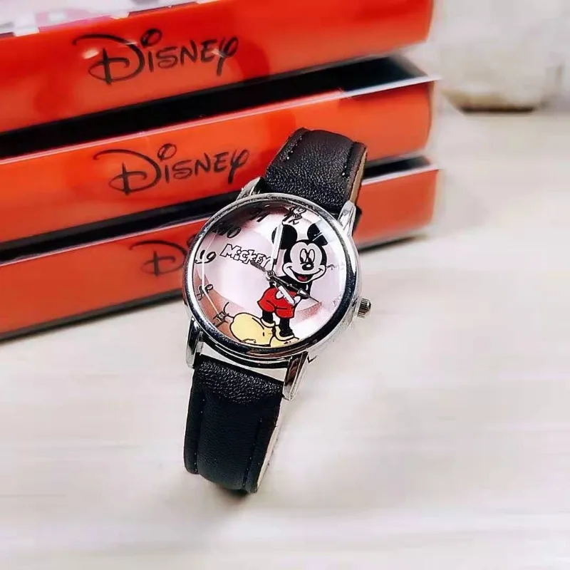 Disney Mickey Mouse Children\'s Quartz Watches Birthday Present Stylish Black Student Wristwatches Cartoon Kids Wrist Watch Toys