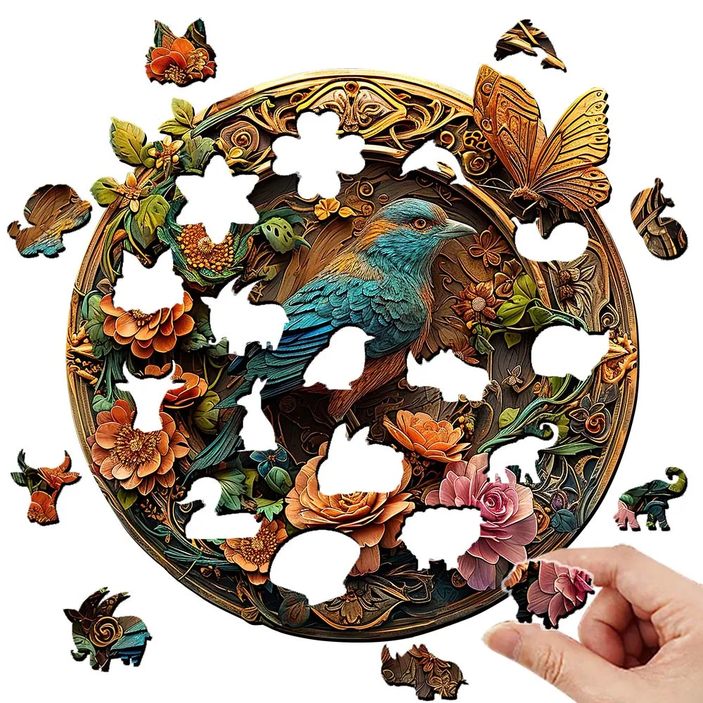 أحجية الصور المقطوعة الخشبية، صندوق هدايا على شكل طائر ملون، هدية رائعة، أحجية الصور المقطوعة على شكل حيوان غير منتظمة، هدية فريدة من نوعها لكبار السن