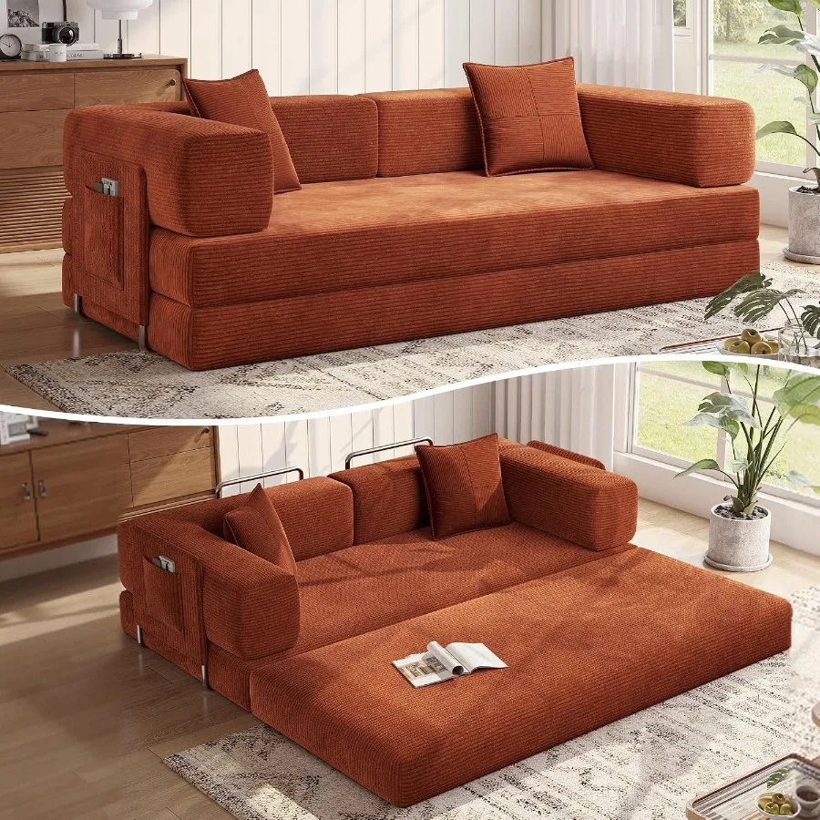 Futon Sofa Bed For Living Room Use, Fabric Material, Gray Color, Converts Easily From Sofa To Bed With No Tools Required