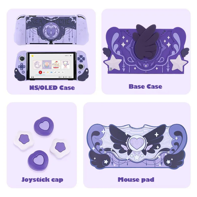 لنينتندو سويتش/سويتش OLED حافظة واقية الجناح ستار الظلام سلسلة غطاء غبار قبضة الإبهام قبعات لينة واقية قذيفة مجموعة