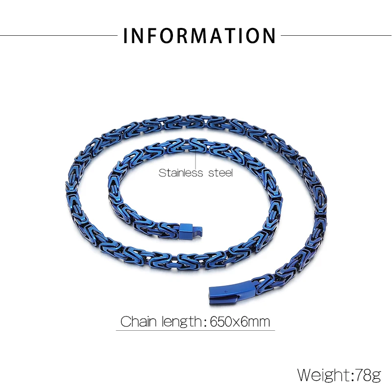 Rock Hip Hop Blue Emperor Byzantine Chain Fashion Personality Stainless Steel V-shaped Woven Necklace For Mens 6MM 20-26INCH CHO