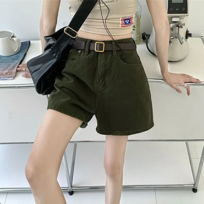 Estilo coreano jovem barato harajuku moda outfits jorts calças jeans curtas largas mulher com bolso na cintura shorts jeans para mulher