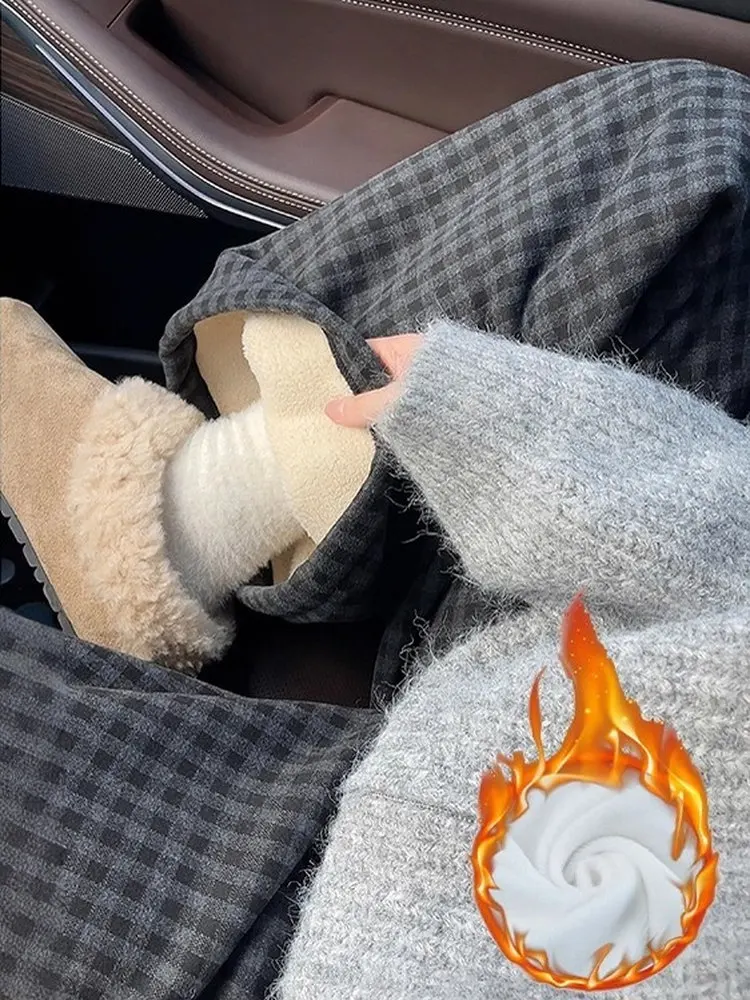 

Брюки женские из вельвета в клетку, осенне-зимние, на флисовой подкладке, прямые, широкие, повседневные, для прогулок