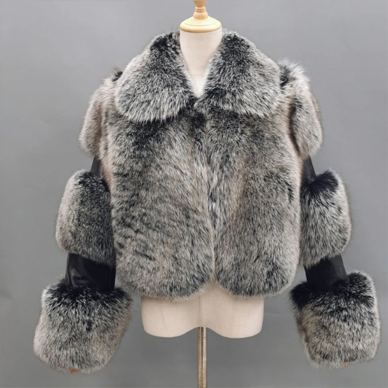 

High Quality Furry Cropped Faux Fur Coats and Jackets Women Fluffy Top Short Coat Patchwork Winter Fur Jacket Manteau Femme