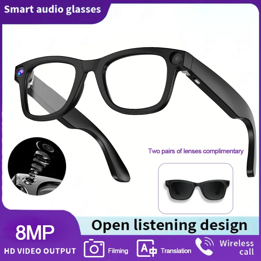 

AI-powered translation glasses, 8MP HD camera, wireless calling, intelligent translation, voice assistant, music playback