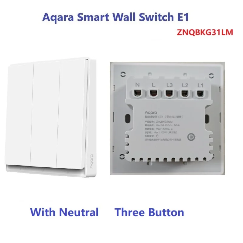 Aqara interruptor de pared inteligente E1 ZigBee 3,0 interruptor de luz de llave inalámbrico para hogar inteligente cable de fuego sin neutro para