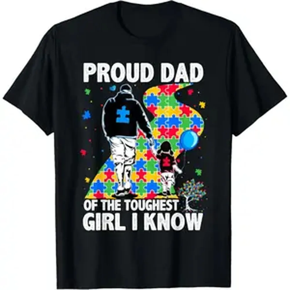 Proud Dad of The Toughest Girl Dad Men Autism Awareness T-Shirt