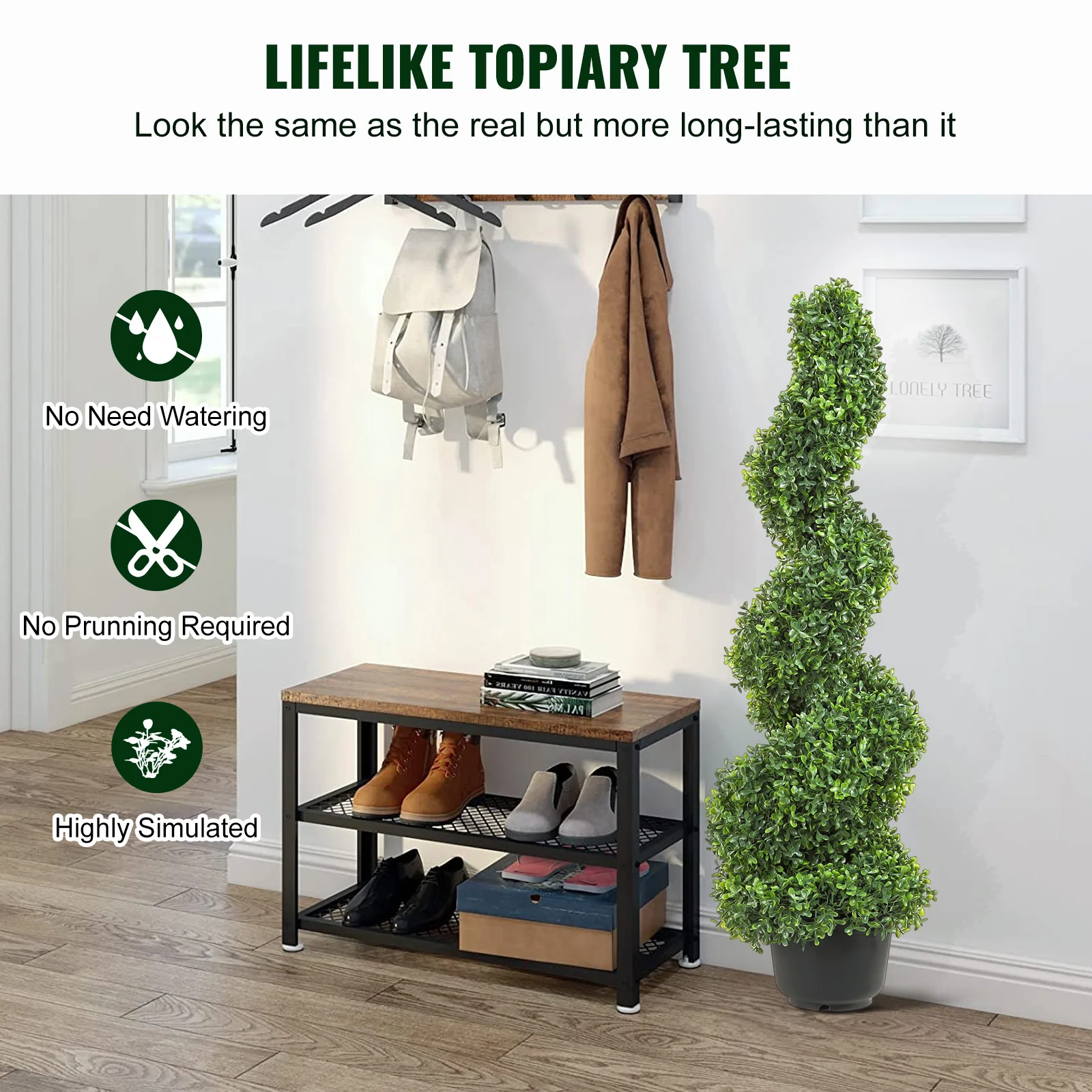 VEVOR 1/2pcs Artificial Boxwood Tower Topiary Spiral Artificial Plant 24/36/48in high Decorative Plants Green Plastic PE Tree