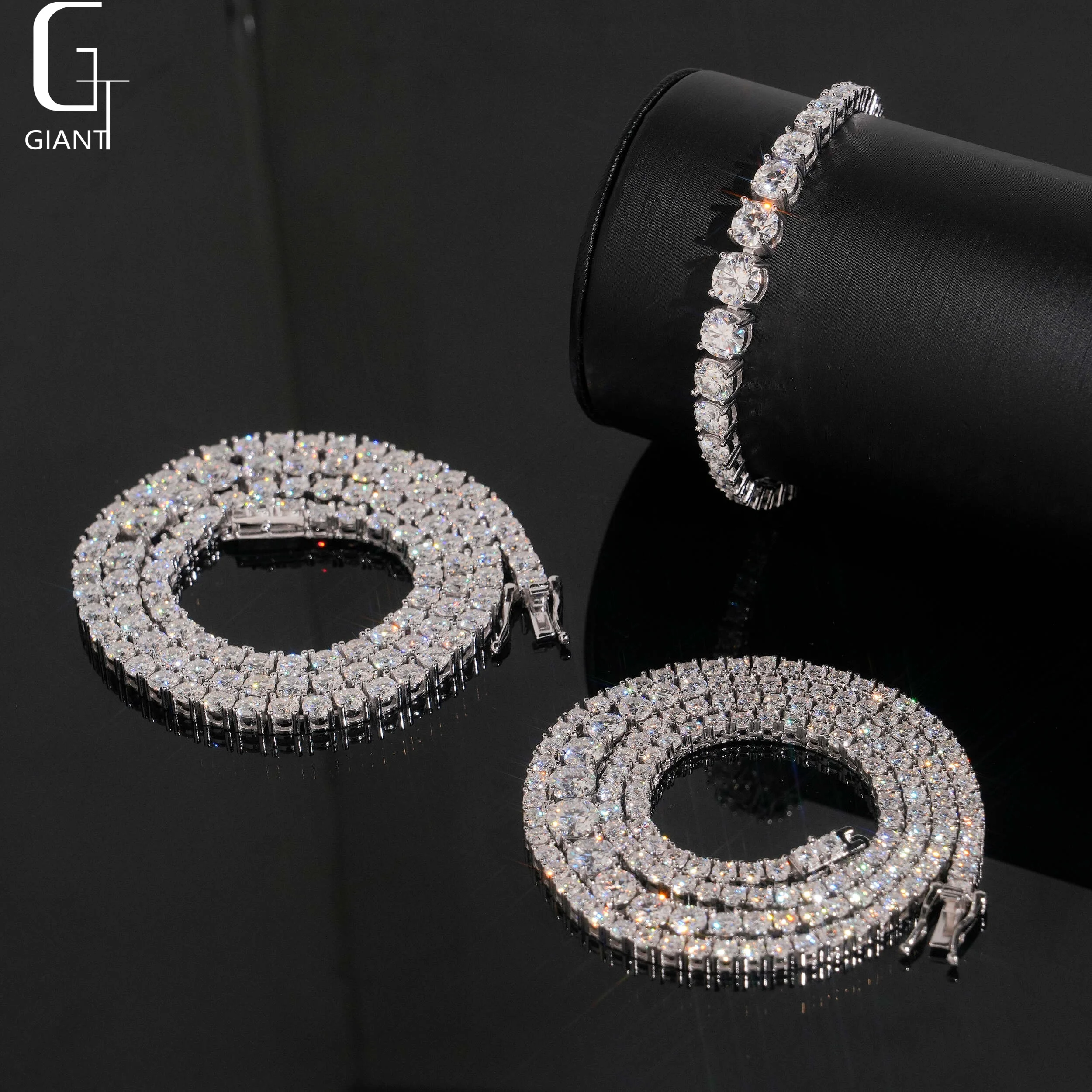 Ship Ready to Hip Hop 925 Silver Moissanite 3mm4mm Tennis Chain Iced Out Moissanite Tennis Chain Past Diamond Test with GRA.