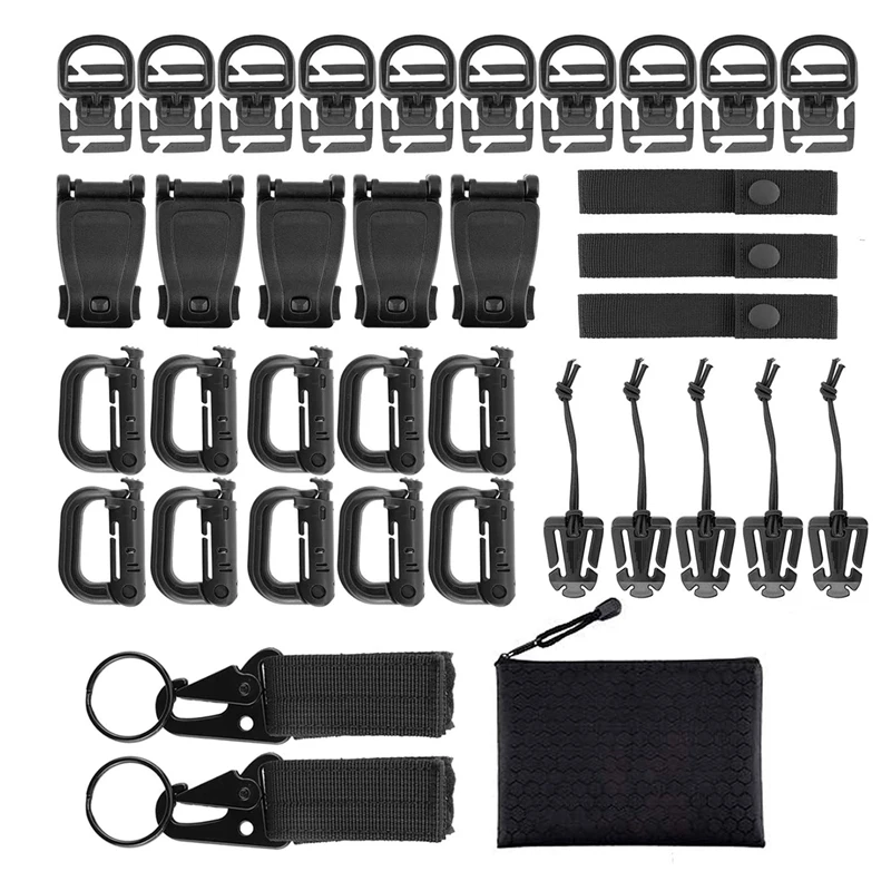 35Pcs Molle Attachments Bag Clip Strap Set Molle Backpack Webbing Attachments For Backpack Vest Belt With Zippered Pouch