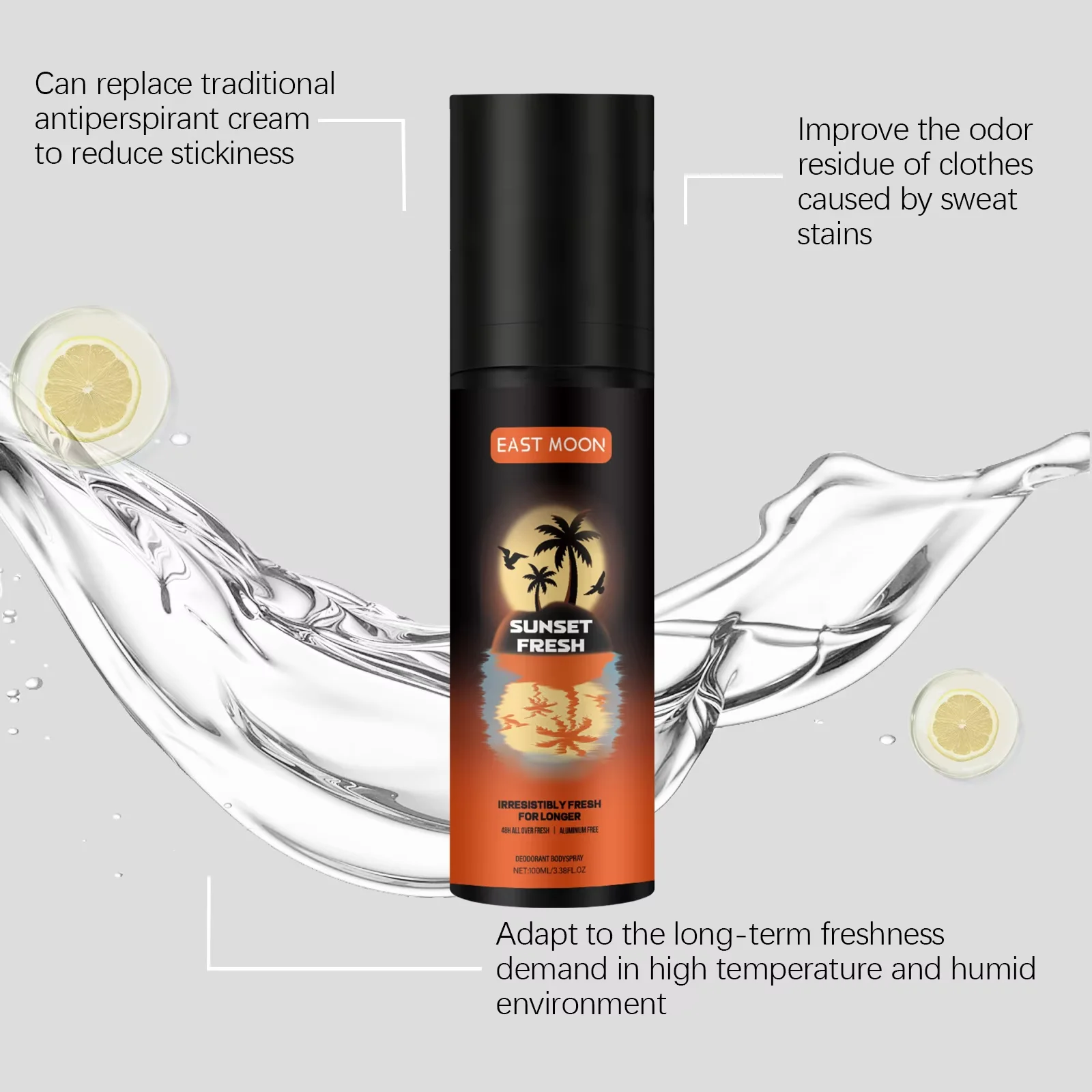 

East Moon Fruity Deodorizing Spray Sweat Eliminator Keep Refresh Odor Removal Reduce Body Bad Smell Man Underarm Deodorant Spray