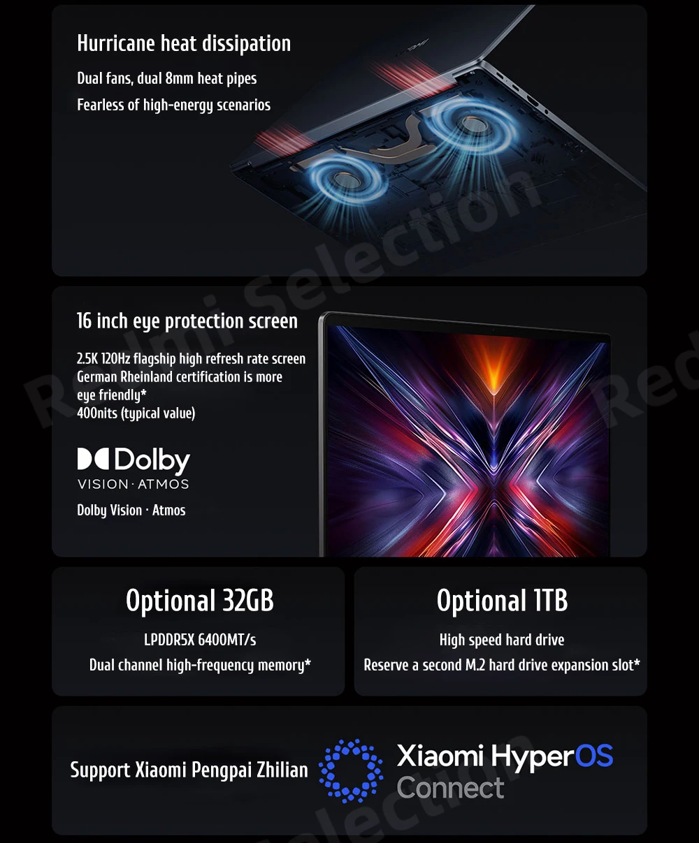 Xiaomi REDMI Book 16 Laptop Intel Core 5 220H/125H Intel Graphics 16G/32G RAM 1TB SSD 16-inch 2.5K Screen Notebook PC