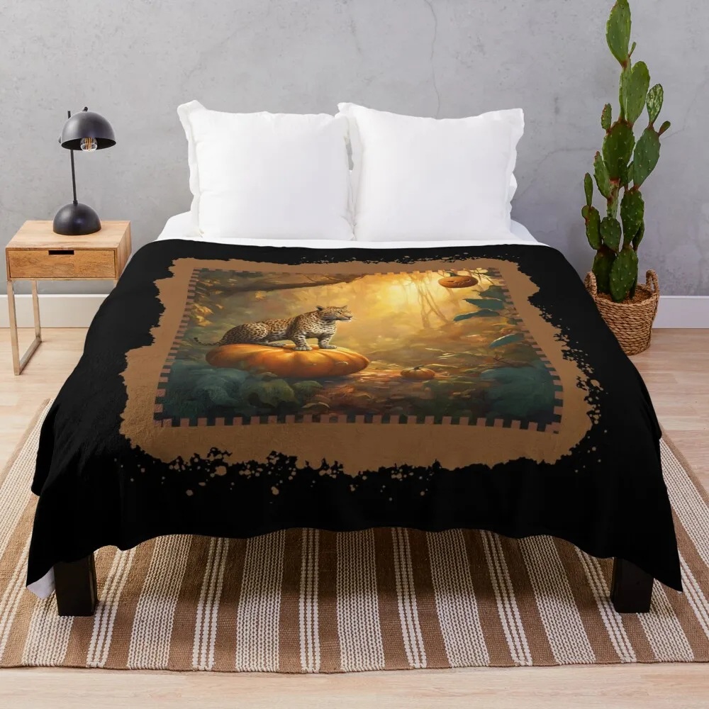 

Halloween Pumpkins Pumpkin Leopard Autumn Animals Nature Throw Blanket Bed linens Cute Sofa Quilt Blankets