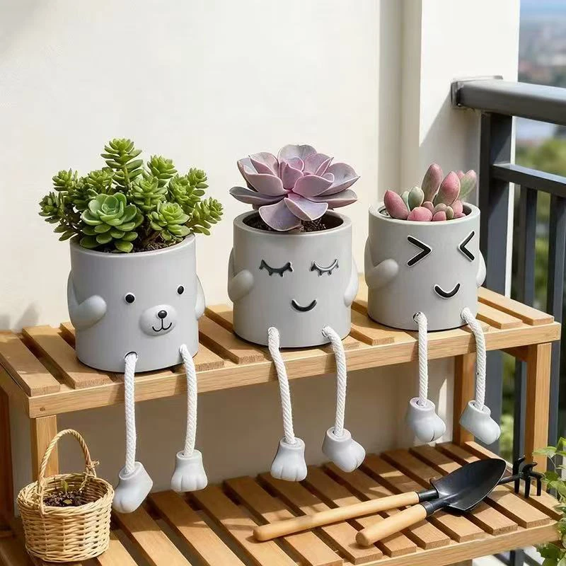 Creative Doll Flowerpot Green Potted Plants Container Home Courtyard Garden Decoration Resin Handicrafts Ornament Gifts